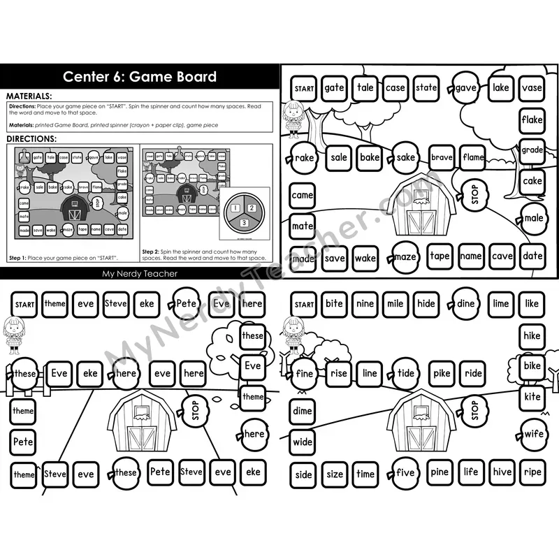 Morning Bins: CVCe Game Boards — Spin and Read Long Vowels (Fall Farm Theme)