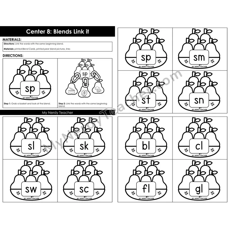 Morning Bins: Beginning Blends Link It Cards — Fall Pear Theme