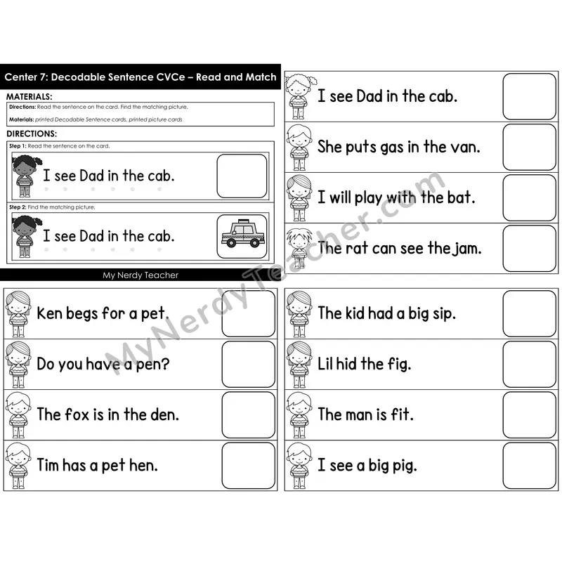 Morning Bins: CVC Decodable Sentences Picture Match Cards — Fall Theme