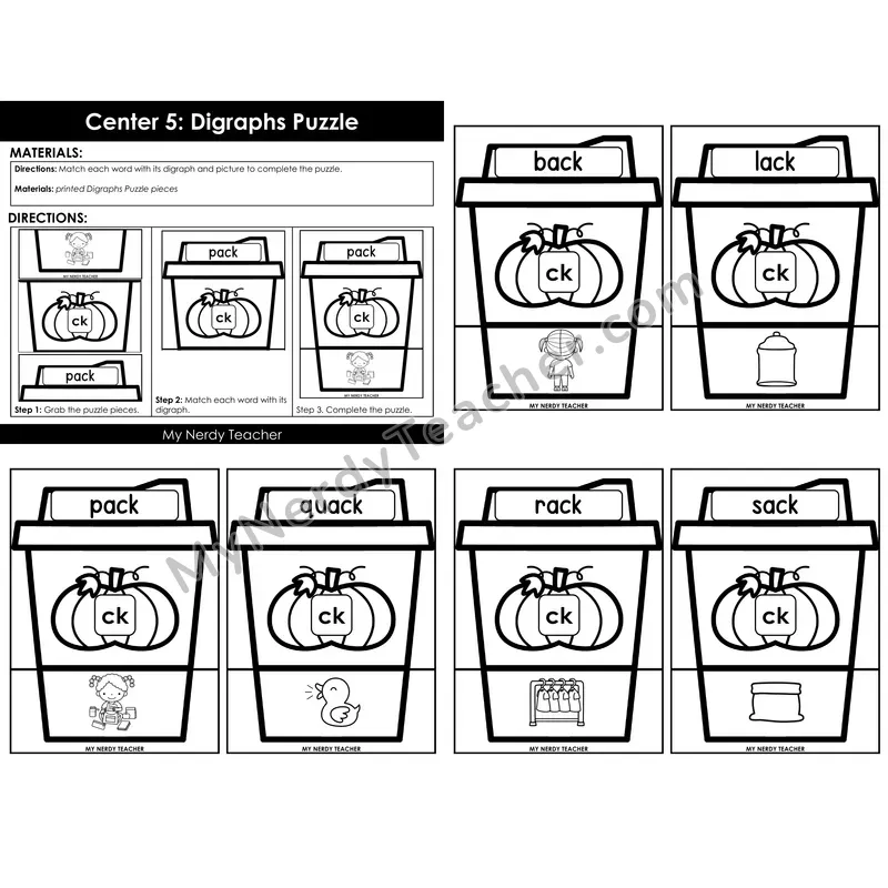 Morning Bins: CK Digraph Puzzle Cards — Fall Pumpkin Theme