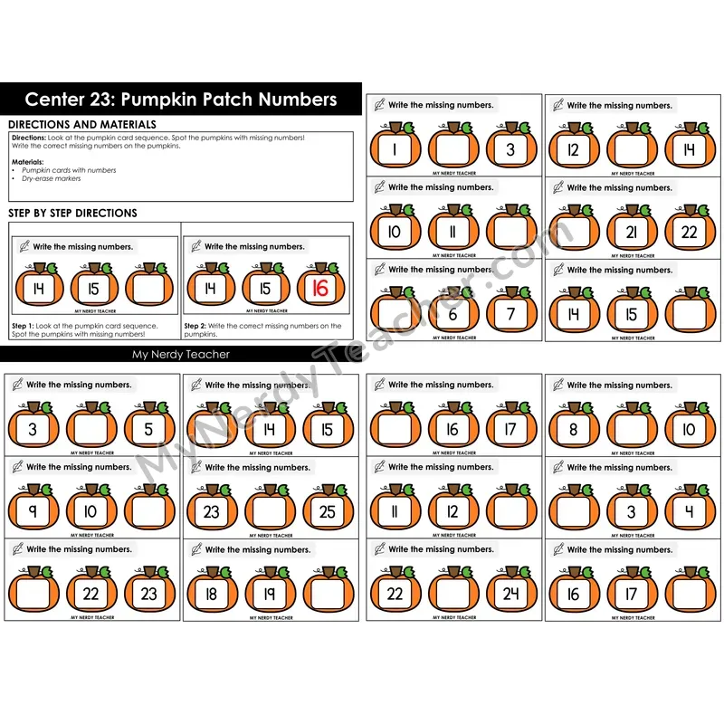 Morning Bins: Pumpkin Patch Missing Numbers Cards — Fall Theme