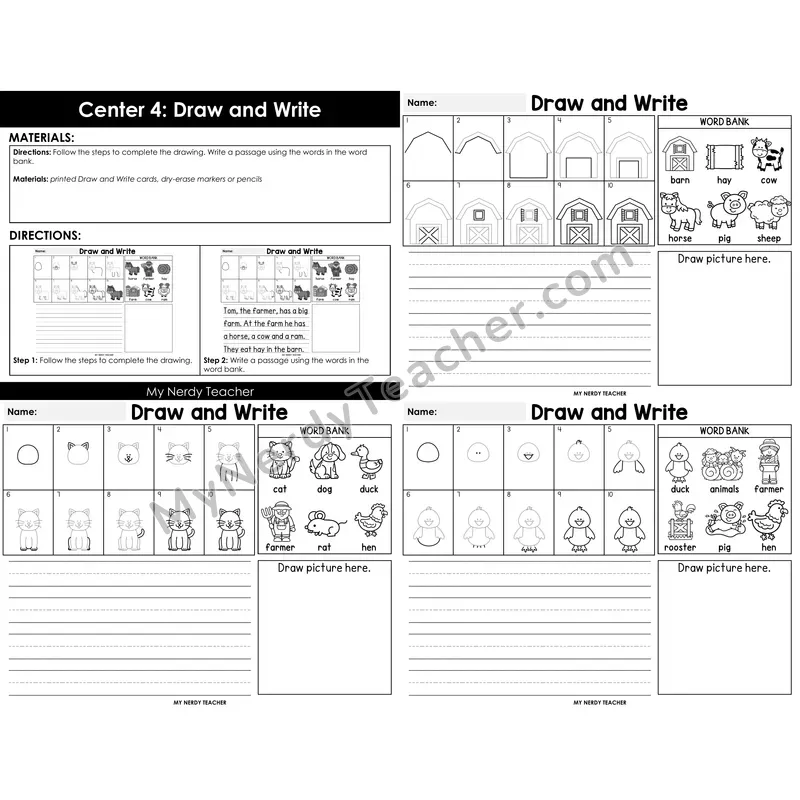 Morning Bins: Directed Drawing and Sentence Writing — Farm Theme