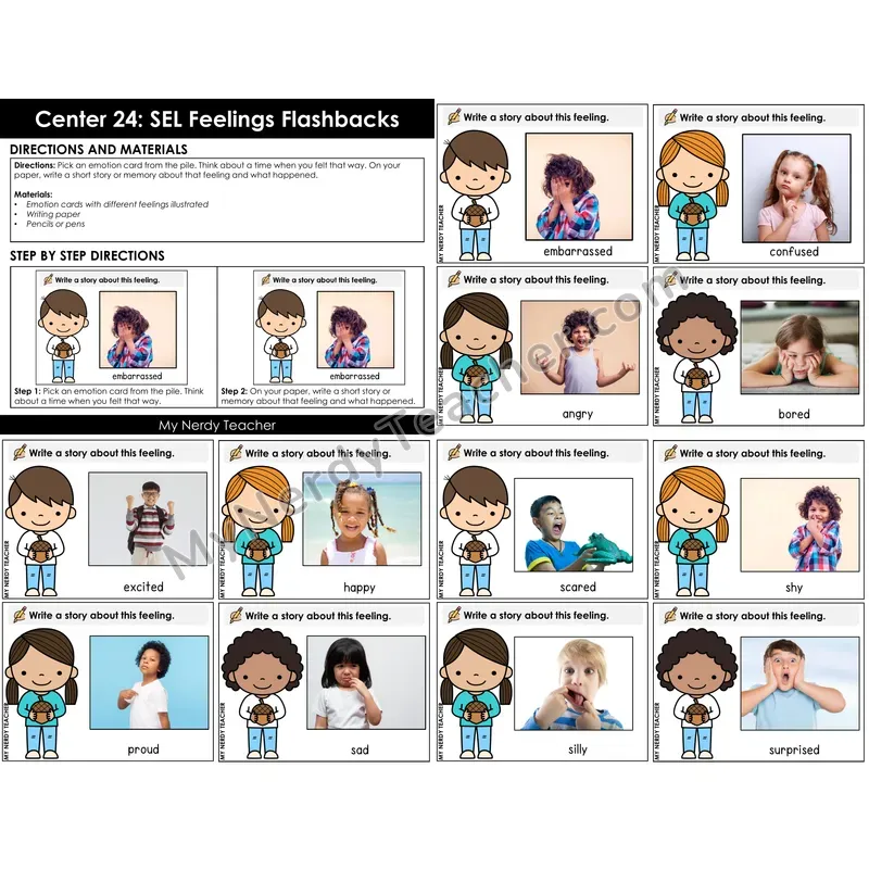 Morning Bins: SEL Feelings Flashbacks Writing Cards — Emotion Photo Cards