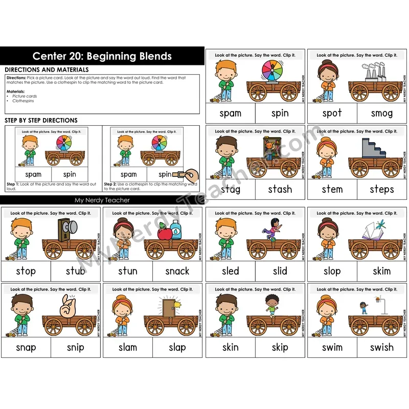 Morning Bins: Beginning Blends Picture Clip Cards — Fall Wagon Theme