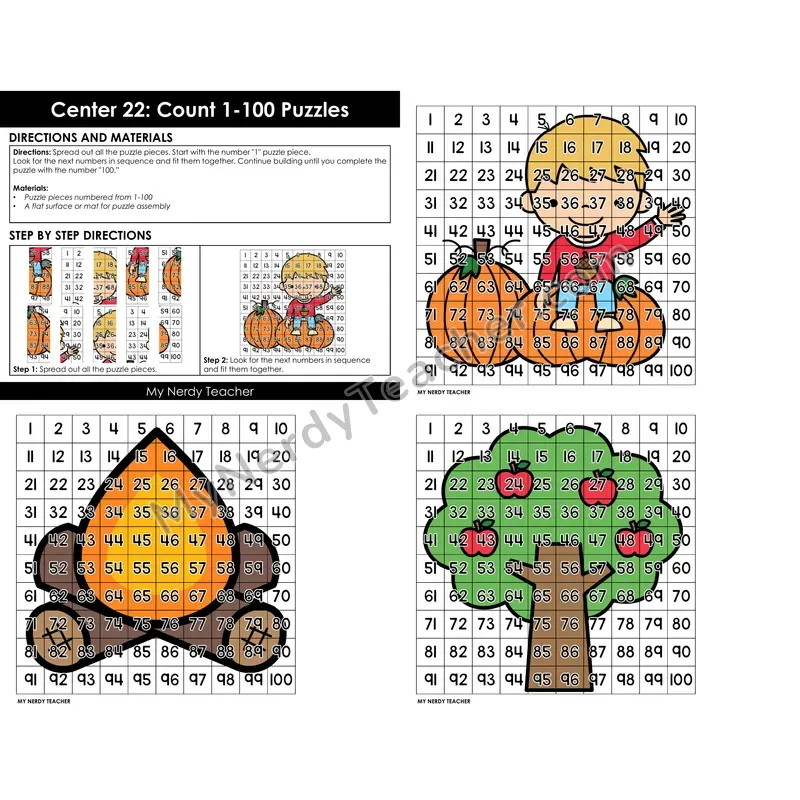 Morning Bins: Count to 100 Hundred Chart Picture Puzzles — Fall Theme