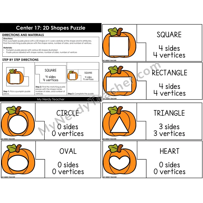 Morning Bins: 2D Shapes Attributes Puzzle Cards — Fall Pumpkin Theme