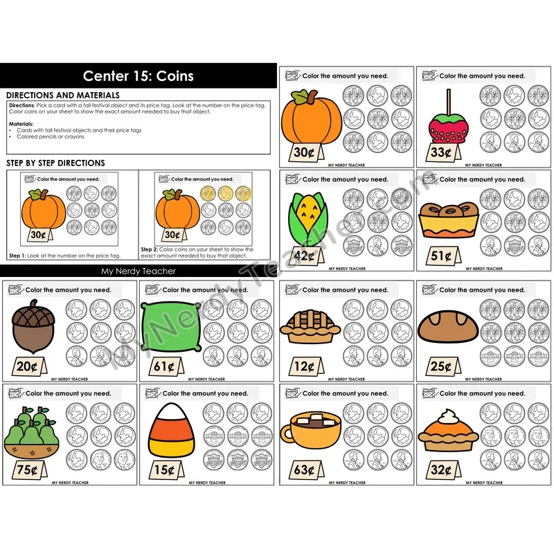 Morning Bins: Counting Coins to Match Price Tags — Fall Theme