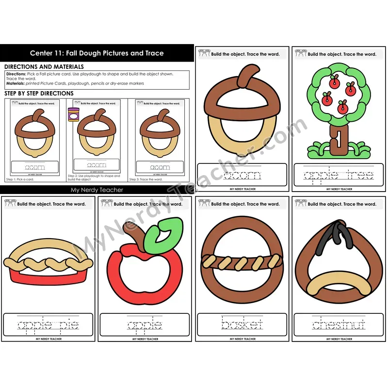 Morning Bins: Playdough Pictures and Word Tracing Cards — Fall Theme