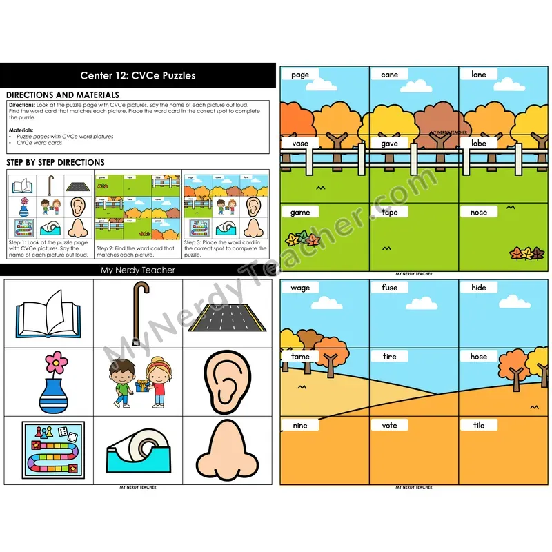 Morning Bins: CVCe Word Puzzle Match Cards — Fall Theme