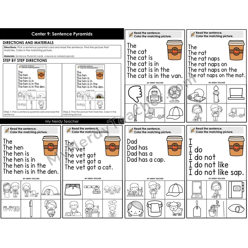 Morning Bins: Sentence Pyramid Reading Cards — Fall Pumpkin Theme
