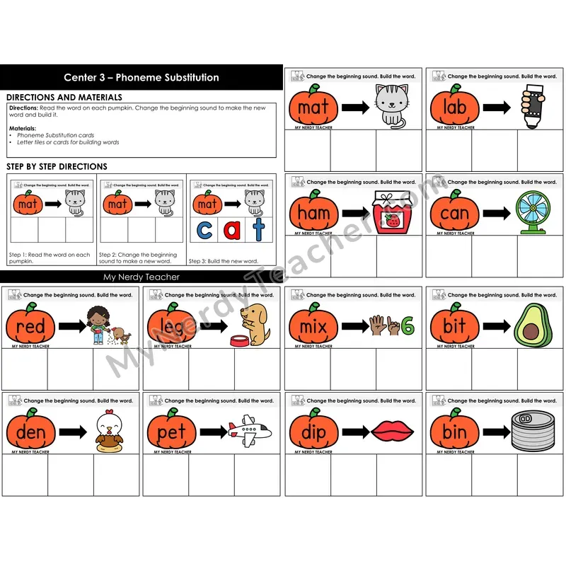 Morning Bins: Phoneme Substitution Beginning Sound Cards — Fall Pumpkin Theme