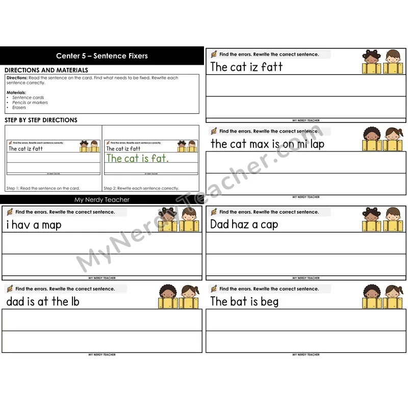 Morning Bins: Sentence Fixers — Find and Fix Errors Cards — Fall Theme