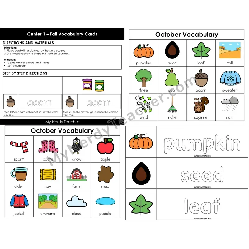 Morning Bins: October Fall Vocabulary Word Building Cards
