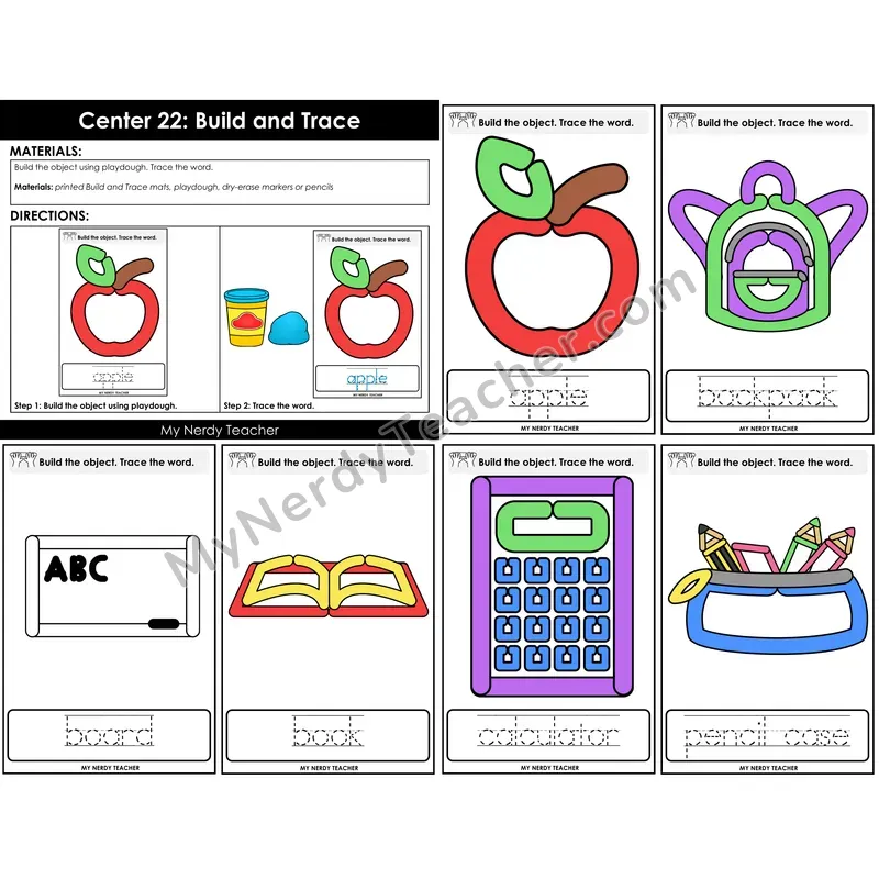 Morning Bins: Build and Trace Playdough Cards — Back to School Theme
