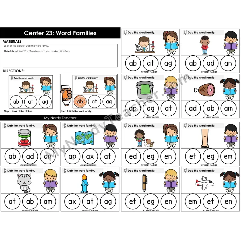 Morning Bins: Word Families Dab Cards — Back to School Theme (CVC Short a, e)