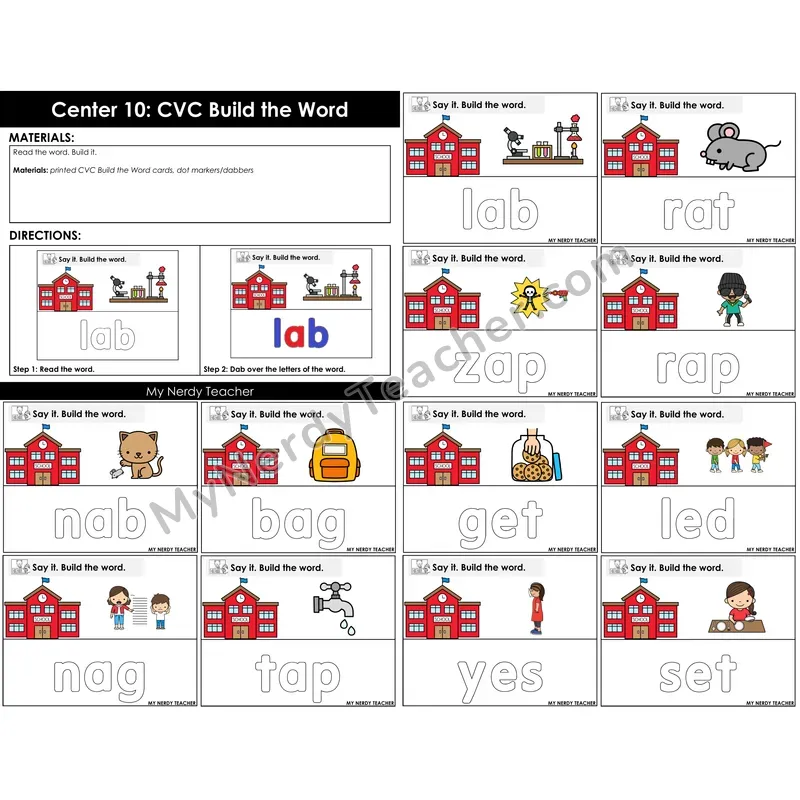 Morning Bins: CVC Build the Word Dab Cards — Back to School Schoolhouse Theme