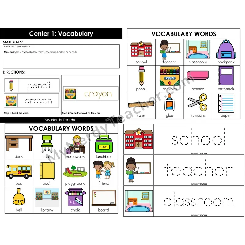 Morning Bins: Back to School Vocabulary Word Tracing Cards