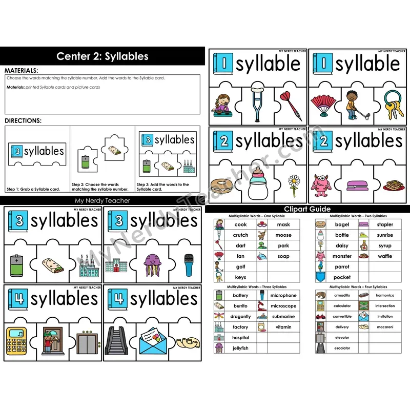 Morning Bins: Syllable Sort Cards (1-4 Syllables) — Back to School Theme