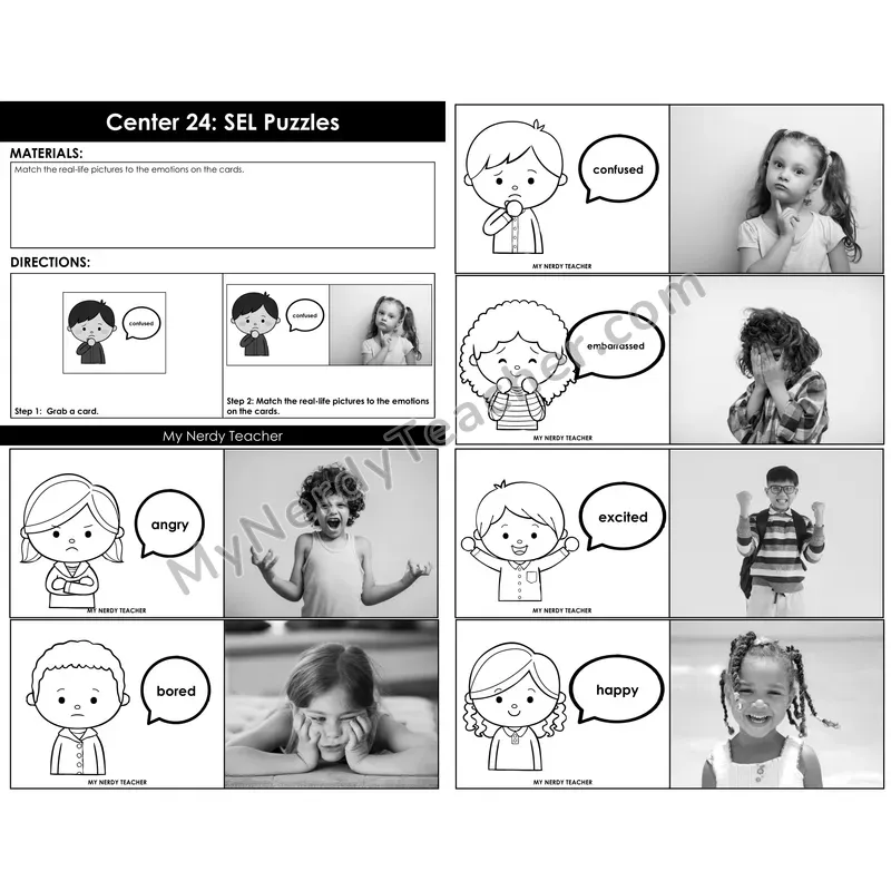 Morning Bins: SEL Emotions Photo Match Cards — Back to School Feelings