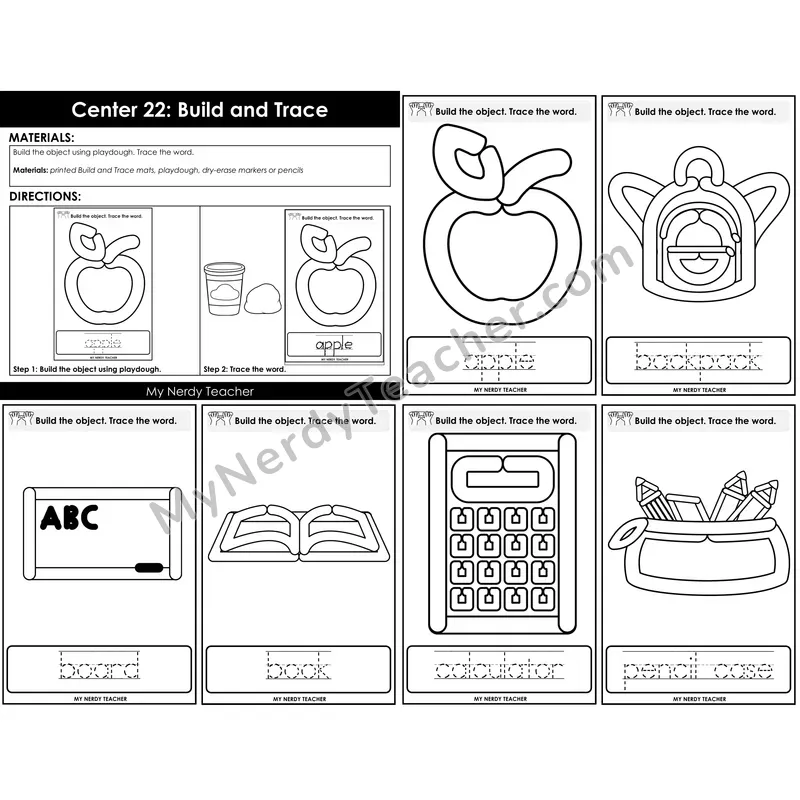 Morning Bins: Build and Trace Playdough Cards — Back to School Theme