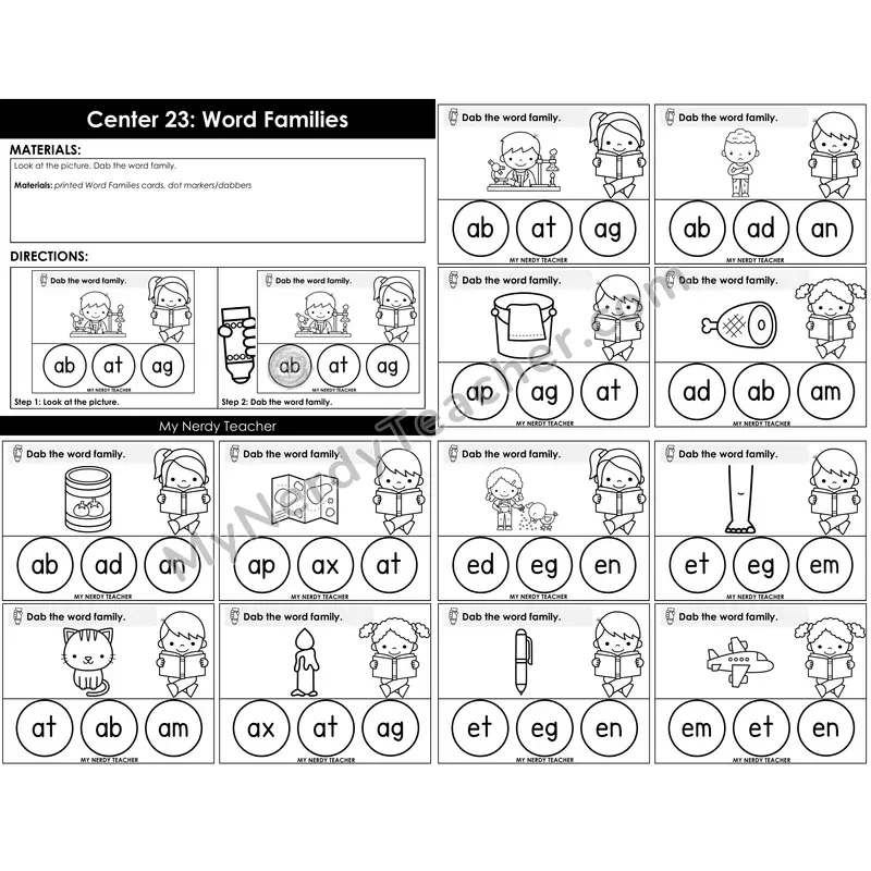 Morning Bins: Word Families Dab Cards — Back to School Theme (CVC Short a, e)
