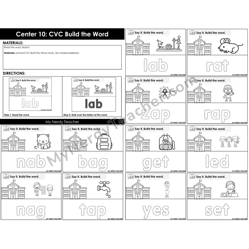 Morning Bins: CVC Build the Word Dab Cards — Back to School Schoolhouse Theme