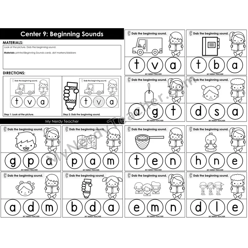 Morning Bins: Beginning Sounds Dab Cards — Back to School Theme