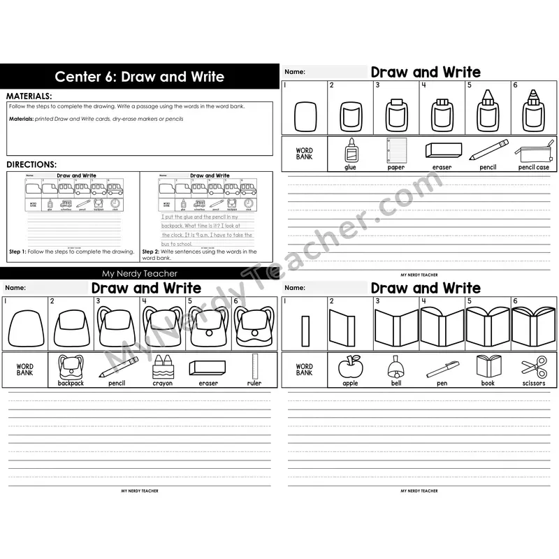 Morning Bins: Directed Drawing and Sentence Writing — Back to School Theme