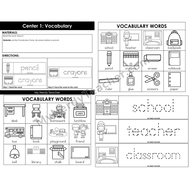 Morning Bins: Back to School Vocabulary Word Tracing Cards