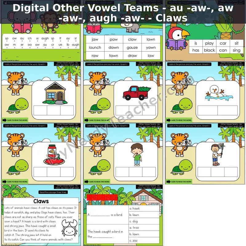 au, aw, augh /aw/ Decodable Passage — Claws (Google Slides)