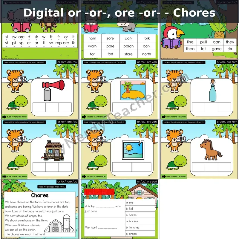 or, ore /or/ Decodable Passage — Chores (Google Slides)