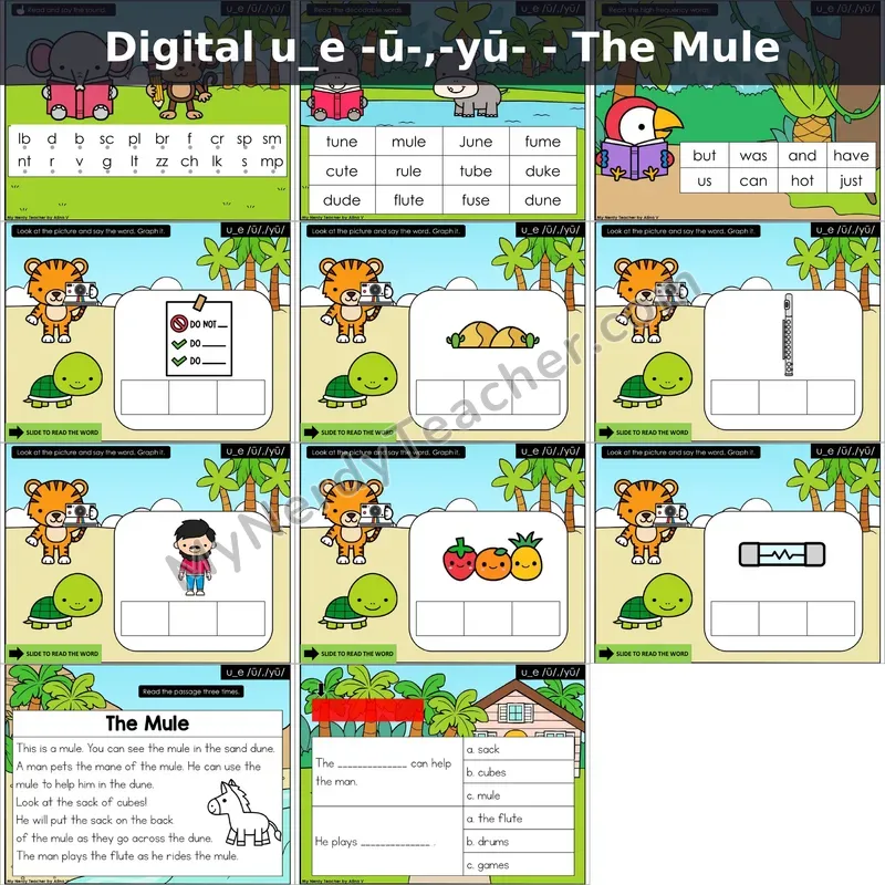 u_e /ū/, /yū/ Decodable Passage — The Mule (Google Slides)