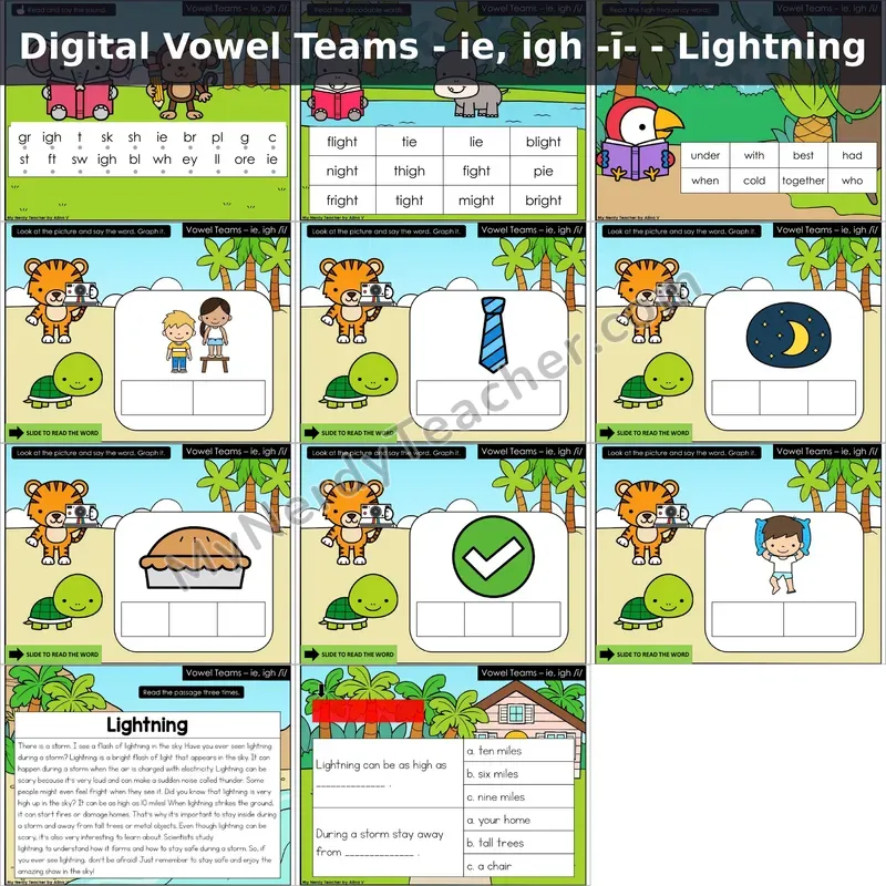 ie, igh /ī/ Decodable Passage — Lightning (Google Slides)