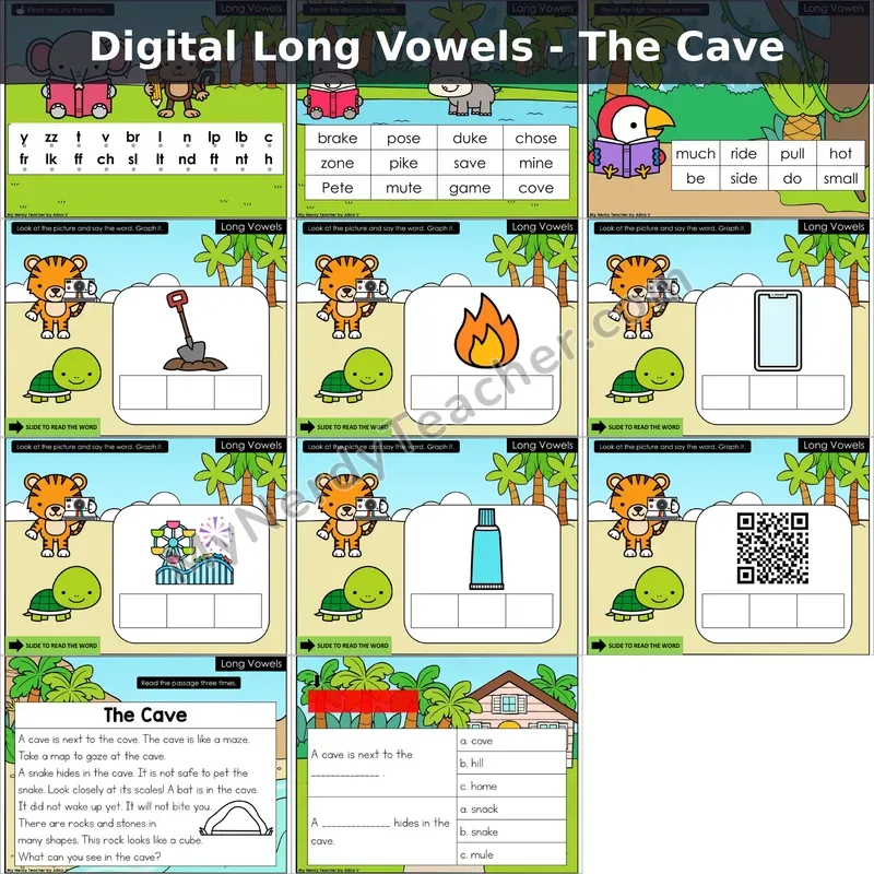 Long Vowels (VCe Review) Decodable Passage — The Cave (Google Slides)