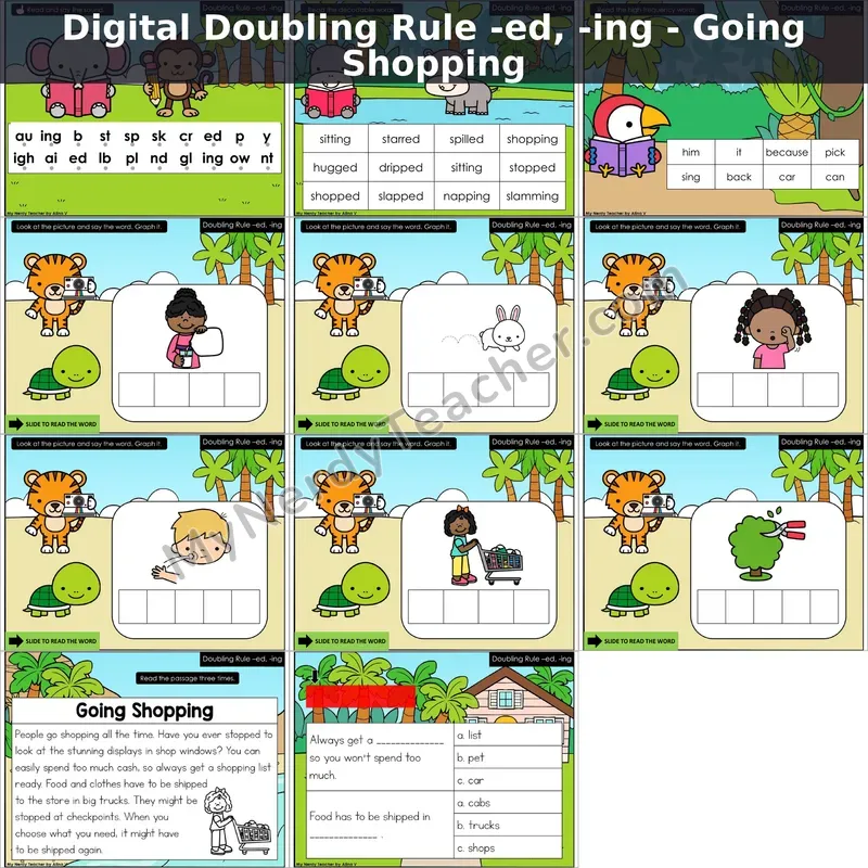 Doubling Rule (-ed, -ing) Decodable Passage — Going Shopping (Google Slides)