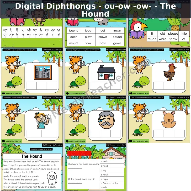 ou, ow /ow/ Decodable Passage — The Hound (Google Slides)