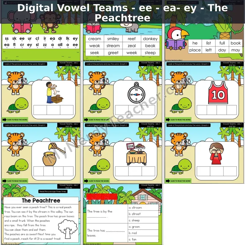 ee, ea, ey /ē/ Decodable Passage — The Peachtree (Google Slides)