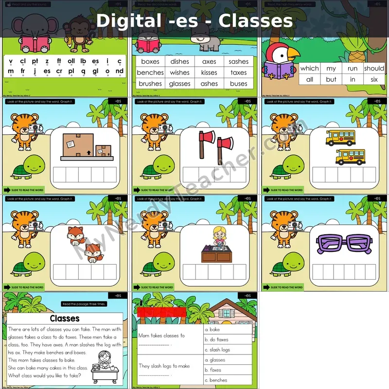 Adding -es Suffix Decodable Passage — Classes (Google Slides)