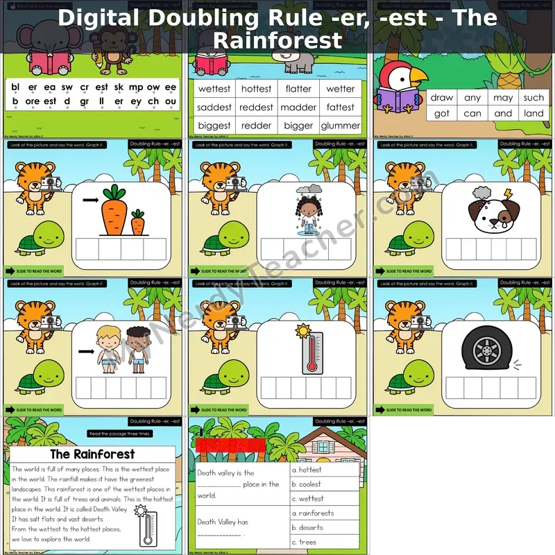 Doubling Rule (-er, -est) Decodable Passage — The Rainforest (Google Slides)