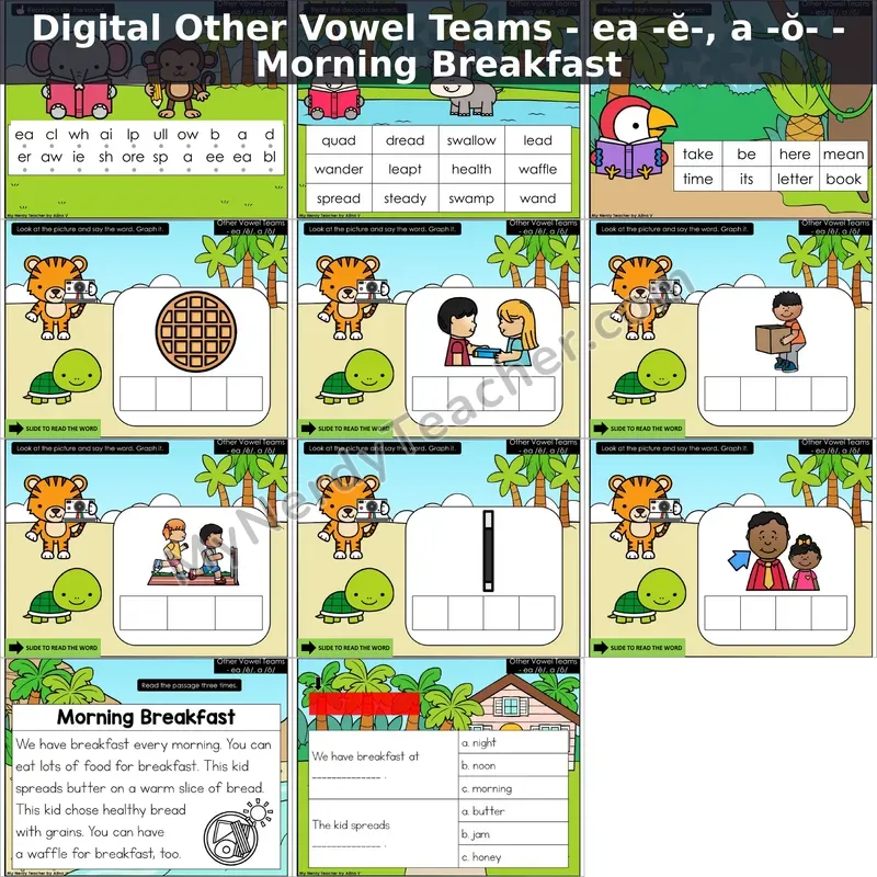 ea /ĕ/, a /ŏ/ Decodable Passage — Morning Breakfast (Google Slides)