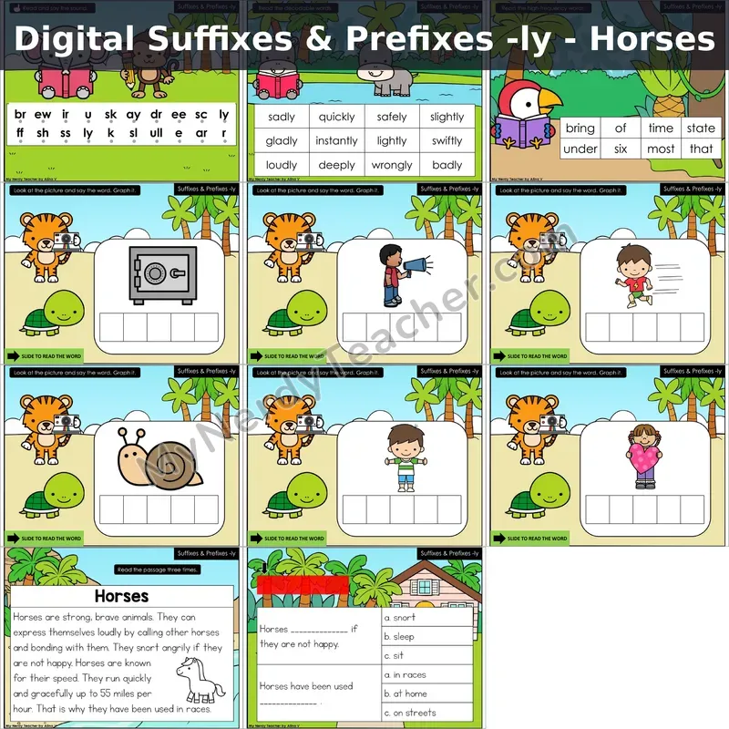 Suffix -ly Decodable Passage — Horses (Google Slides)