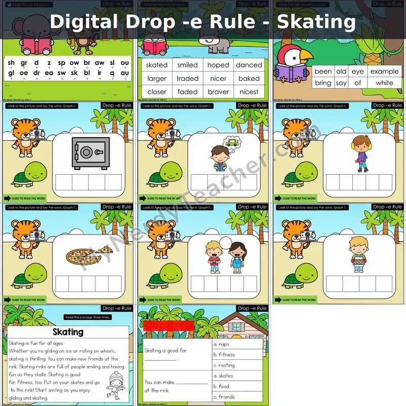 Drop-e Rule Decodable Passage — Skating (Google Slides)