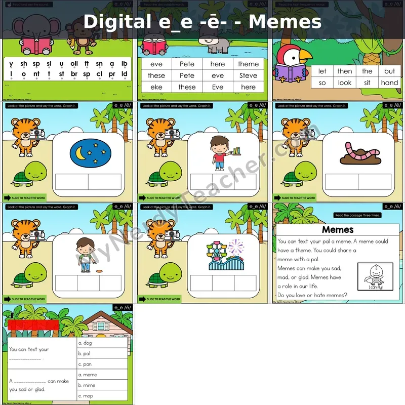 e_e /ē/ Decodable Passage — Memes (Google Slides)