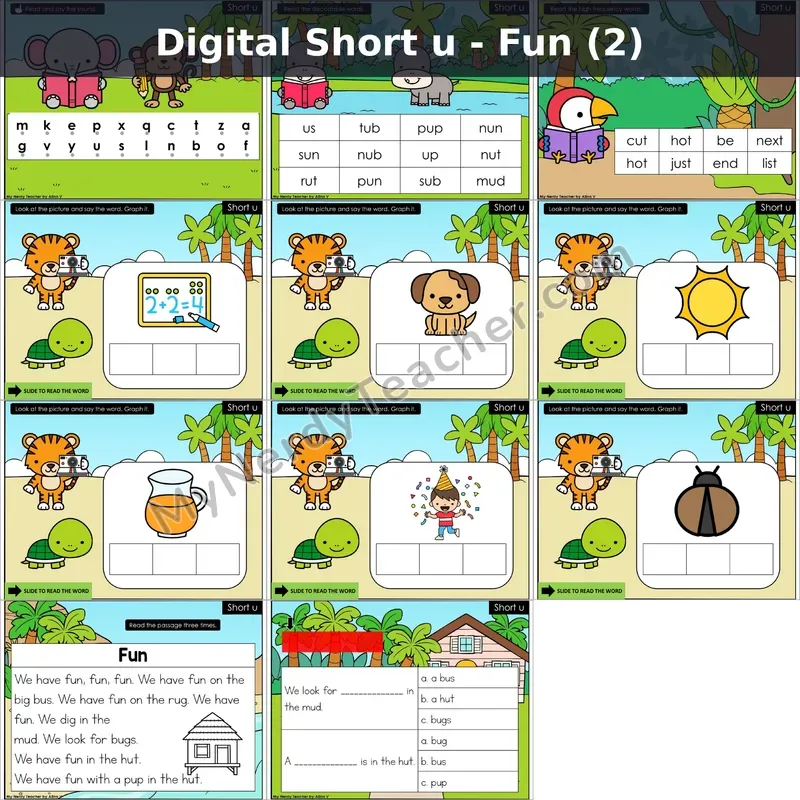 Short u /ŭ/ Decodable Passage — Fun (2) (Google Slides)