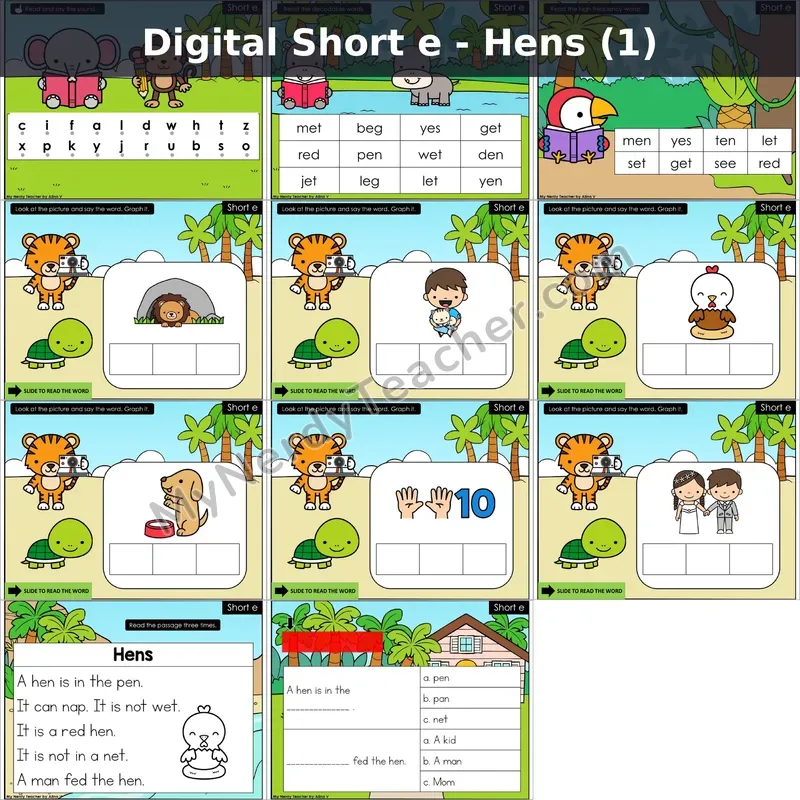 Short e /ĕ/ Decodable Passage — Hens (1) (Google Slides)