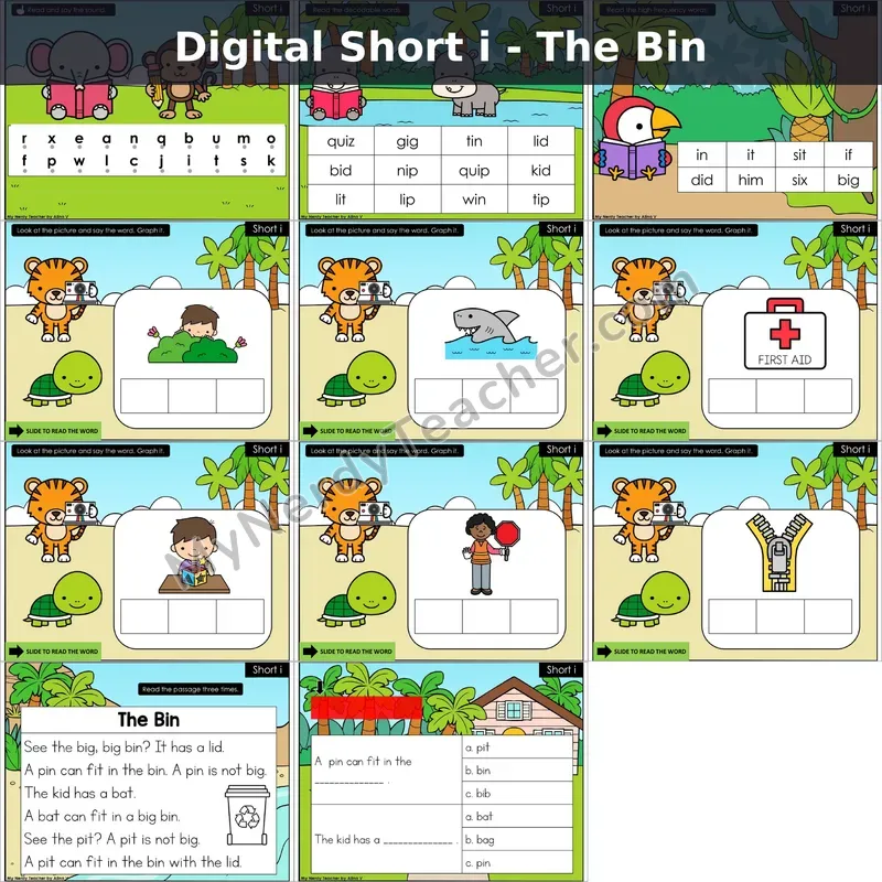 Short i /ĭ/ Decodable Passage — The Bin (Google Slides)