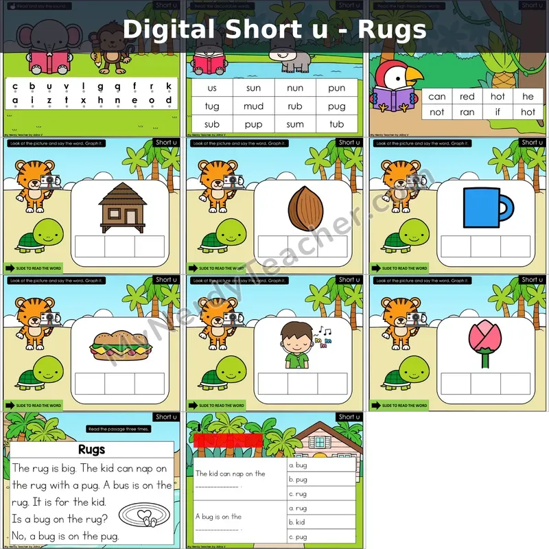 Short u /ŭ/ Decodable Passage — Rugs (Google Slides)