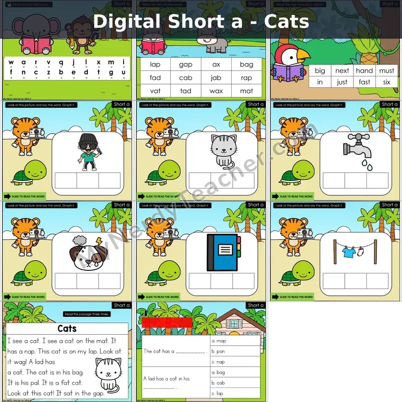Short a /ă/ Decodable Passage — Cats (Google Slides)