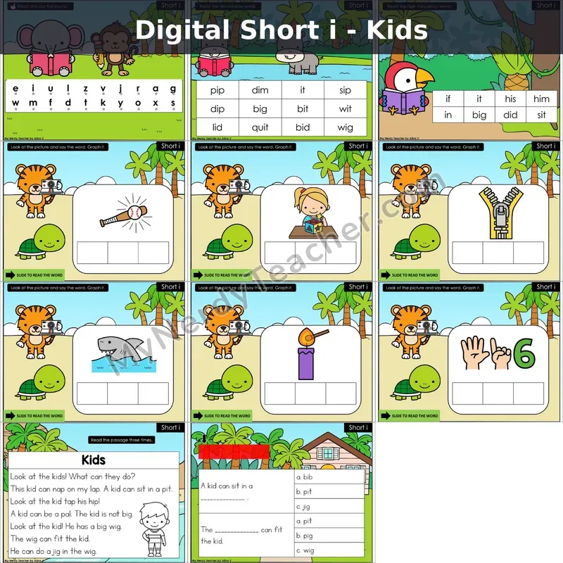 Short i /ĭ/ Decodable Passage — Kids (Google Slides)