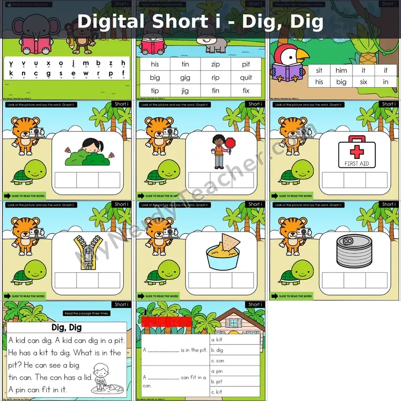 Short i /ĭ/ Decodable Passage — Dig, Dig (Google Slides)